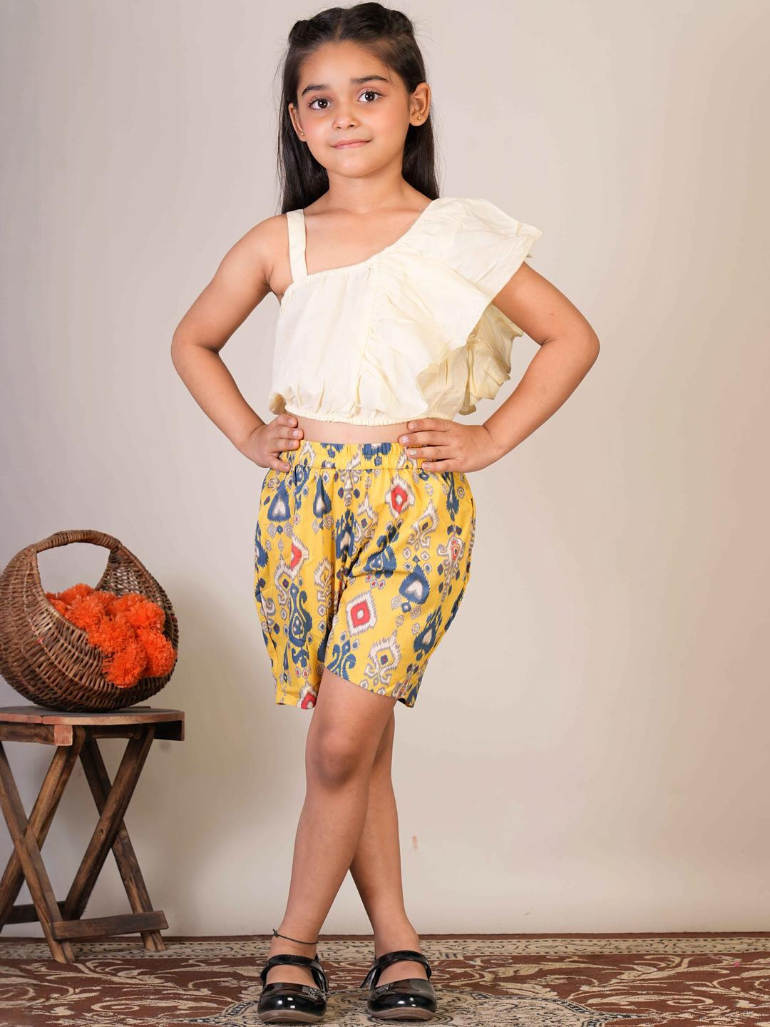 FabJunior Girls Pure Cotton Solid Crop Top & Shorts Set