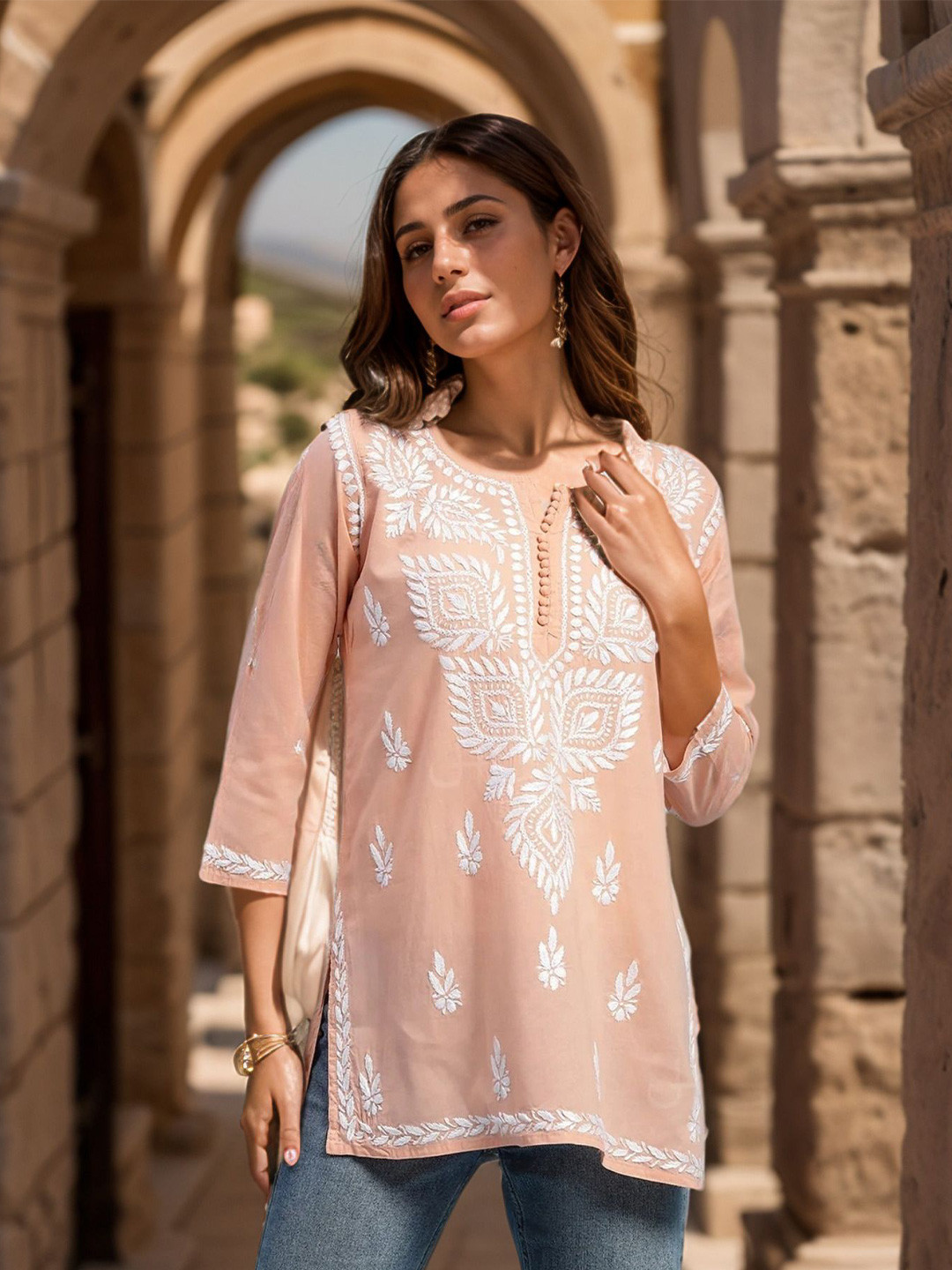 Sitaram Designer Women Ethnic Motifs Embroidered Round Neck Thread Work Kurti