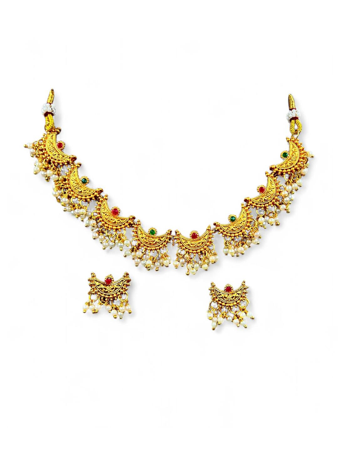 ANTIQUE JEWELLERY Gold-Plated Chandbali Pearl Drop Necklace