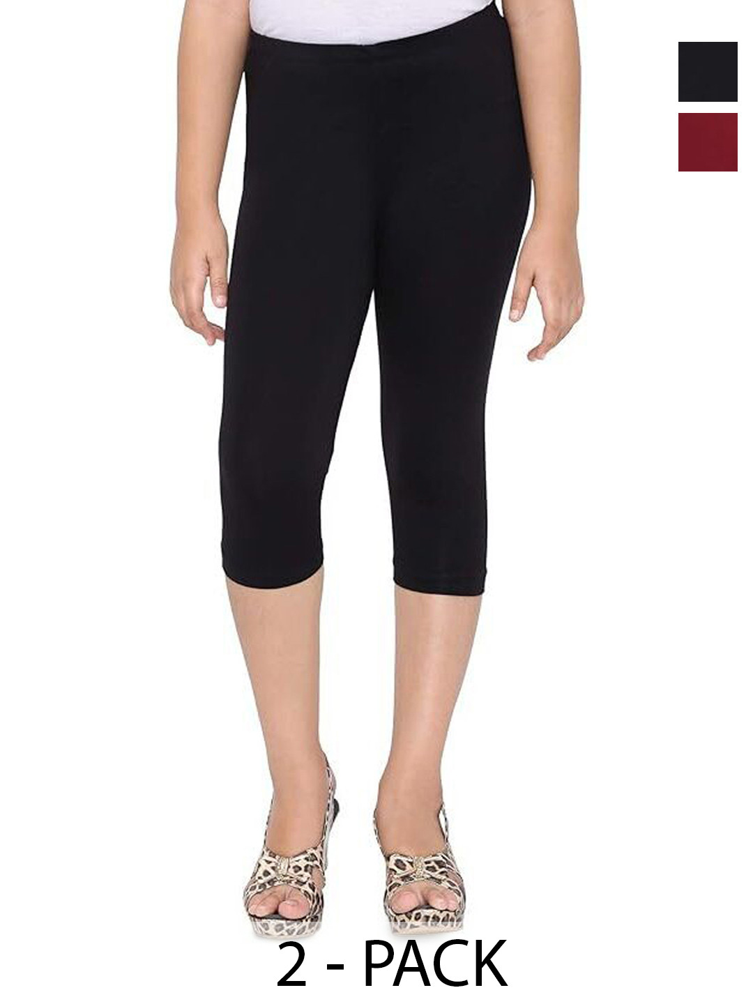 FRENCH KLEIDER Girls Pack Of 2 High-Rise Slim Fit Capris