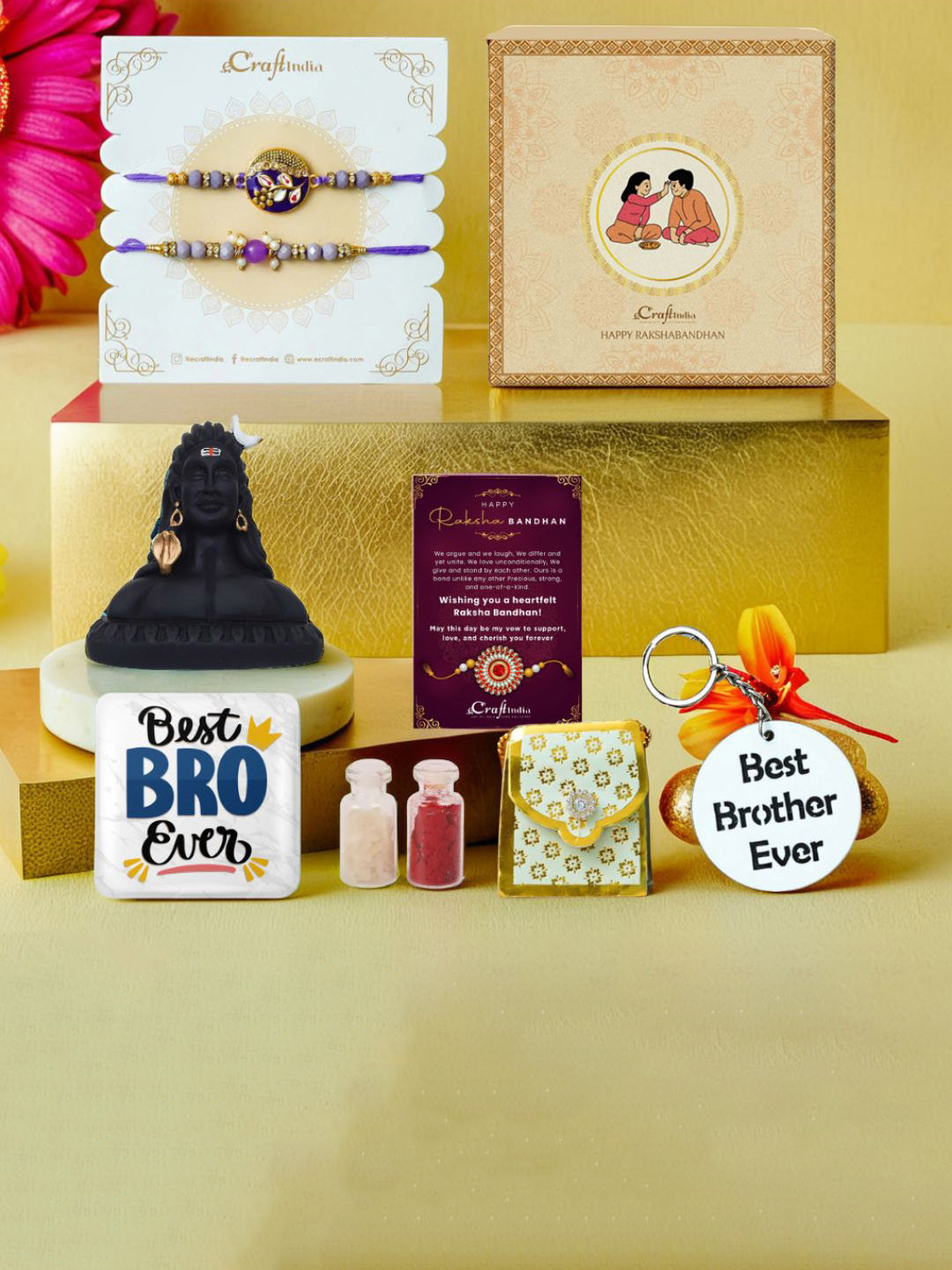 eCraftIndia 2Pc Rakhis Adiyogi Idol Magnet Card & Roli Chawal