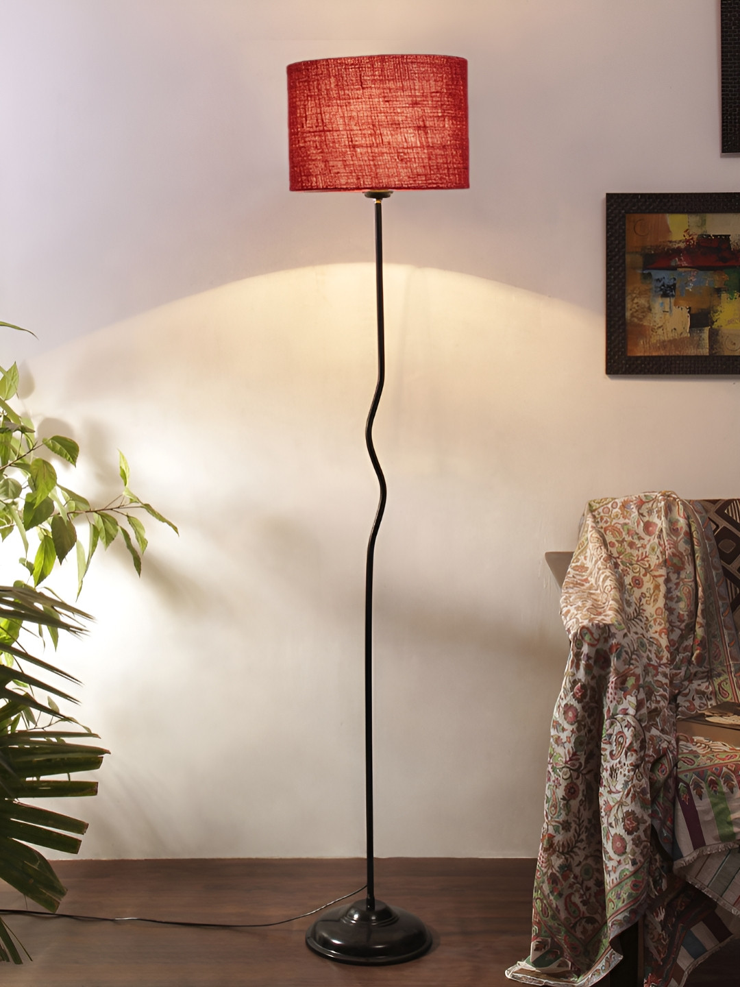 Devansh Maroon & Black Jute Shade Floor Lamp
