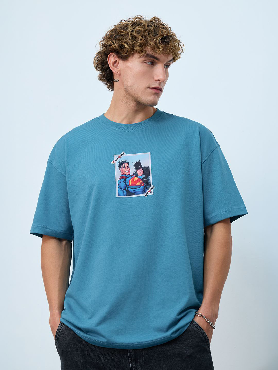 The Souled Store Men Graphic Printed Round Neck Cotton Oversized Superman T-shirt