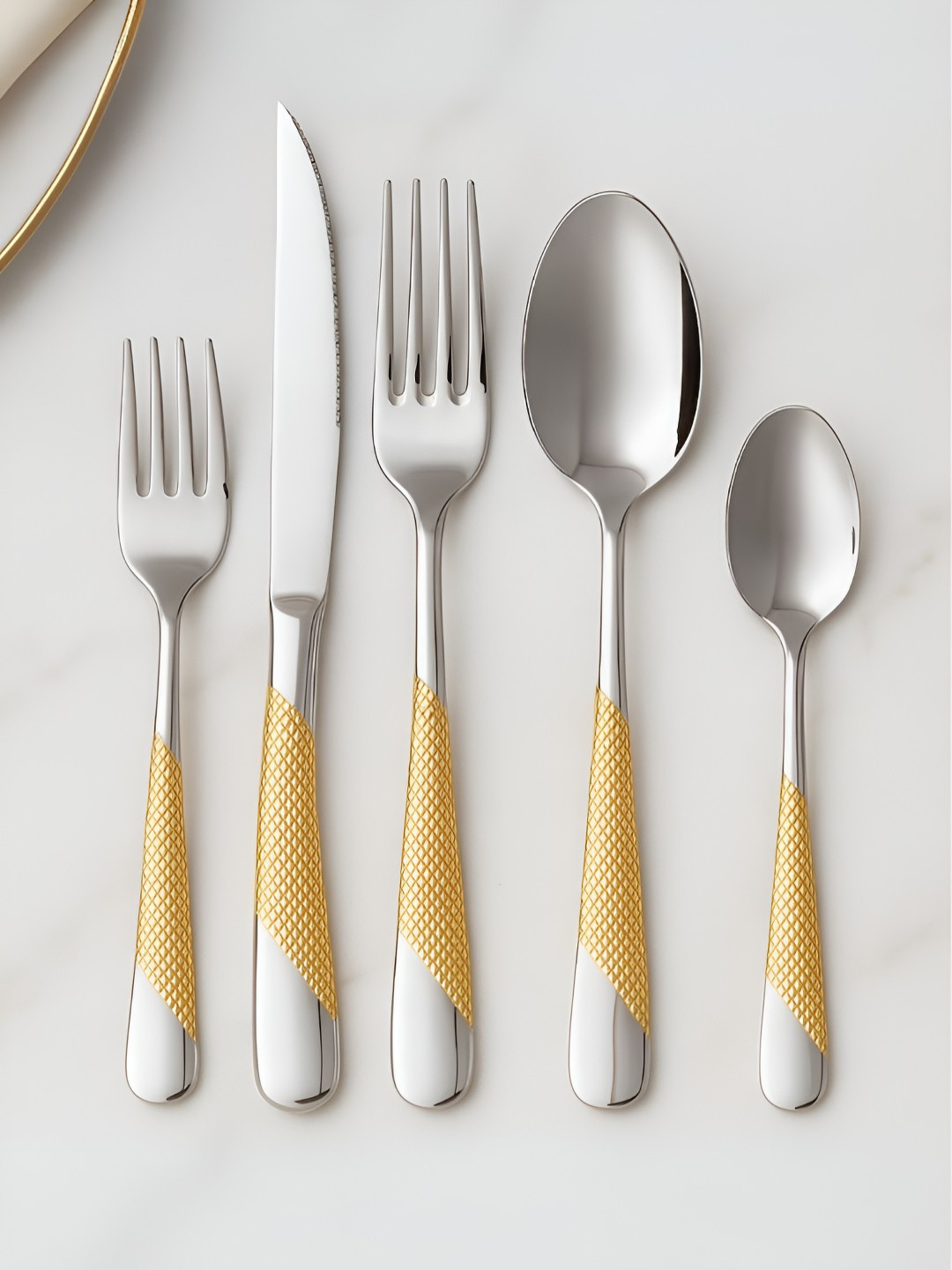 Myntra Elegant Homes Silver-Toned & Gold Toned 20 Pieces Stainless Steel Cutlery Set
