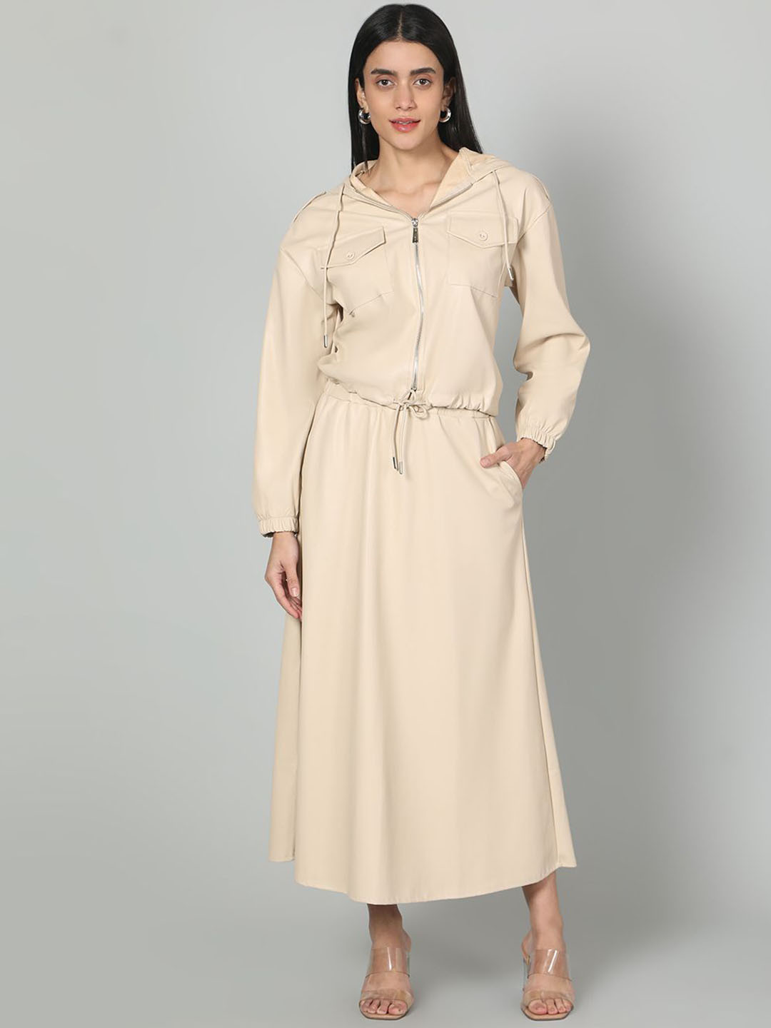 Fashion Gaiia Leather Jacket & Skirt Co-Ord Set