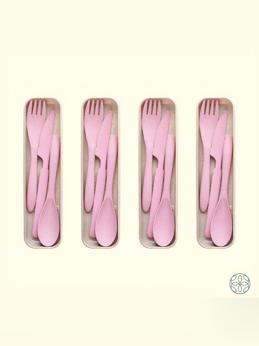 IRIDA NATURALS Pink 4 Pieces Bamboo Cutlery Set