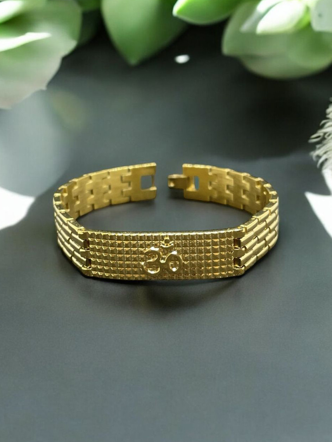 AAGAM Men Gold-Plated Om Plain Wraparound Bracelet