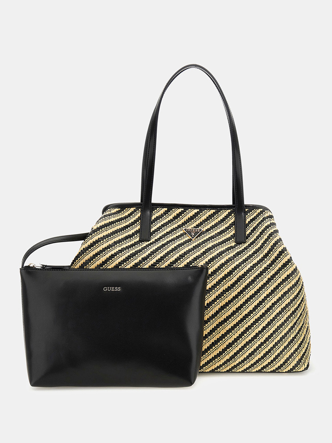 GUESS Women Striped Structured Embellished Shoulder Bag