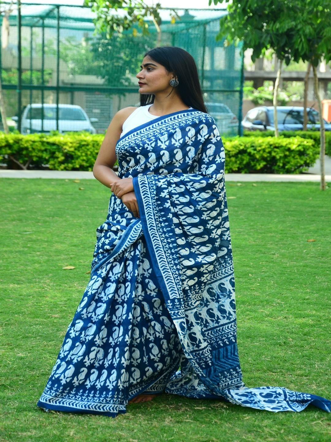 SainSisters Ocean of Love Paisley Pure Cotton Block Print Saree
