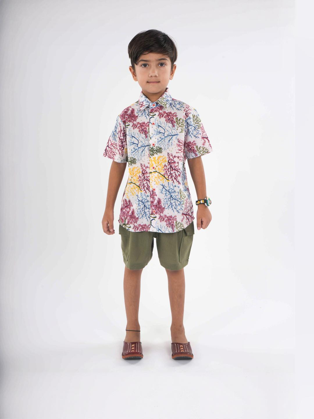 FabJunior  boys Pure Cotton Multicolor Floral Print Shirt & Short Pant