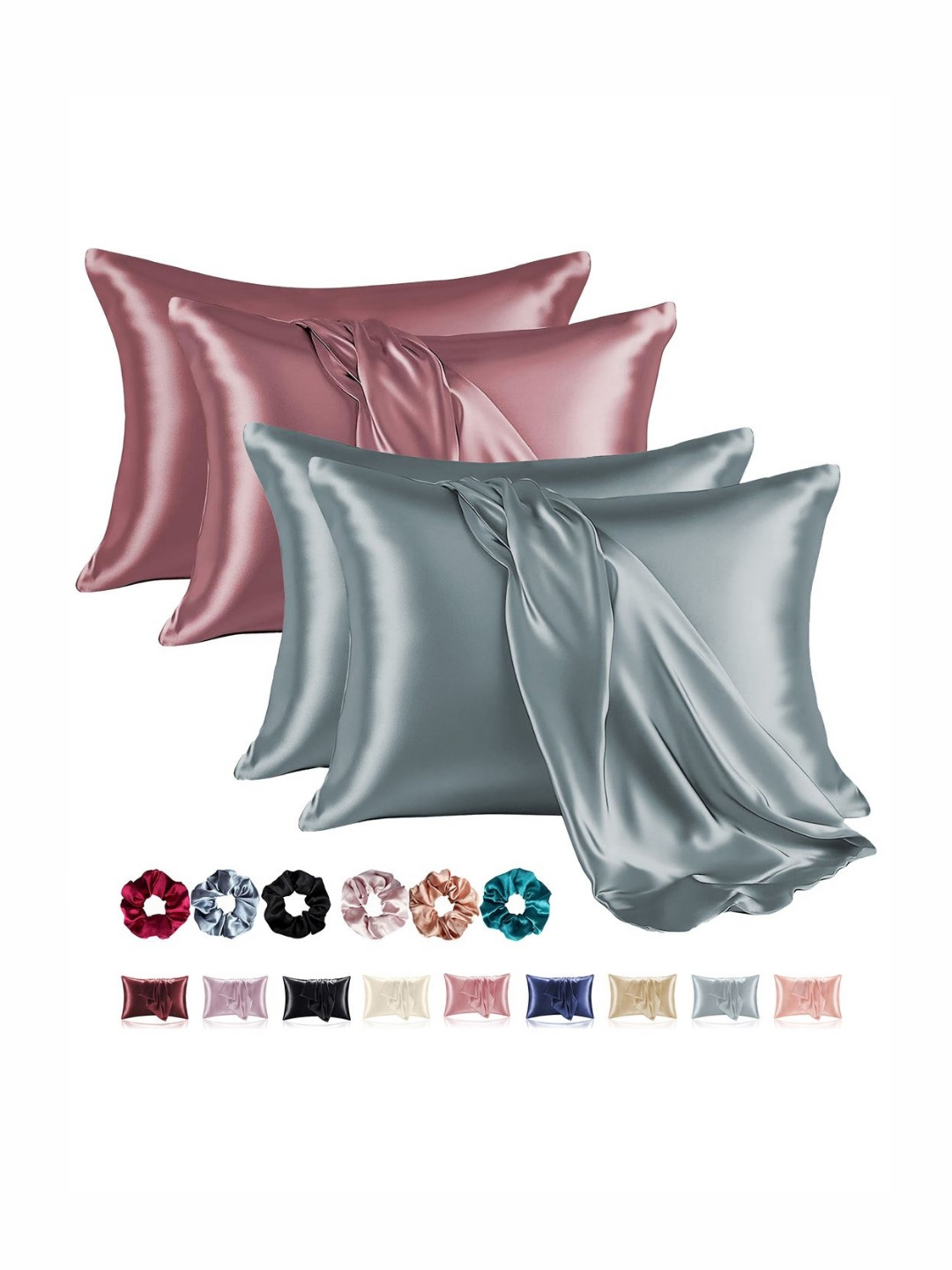 RUBOXA Pack of 4 Embellished Linen Rectangle Pillow Covers With 3 Women Scrunhies