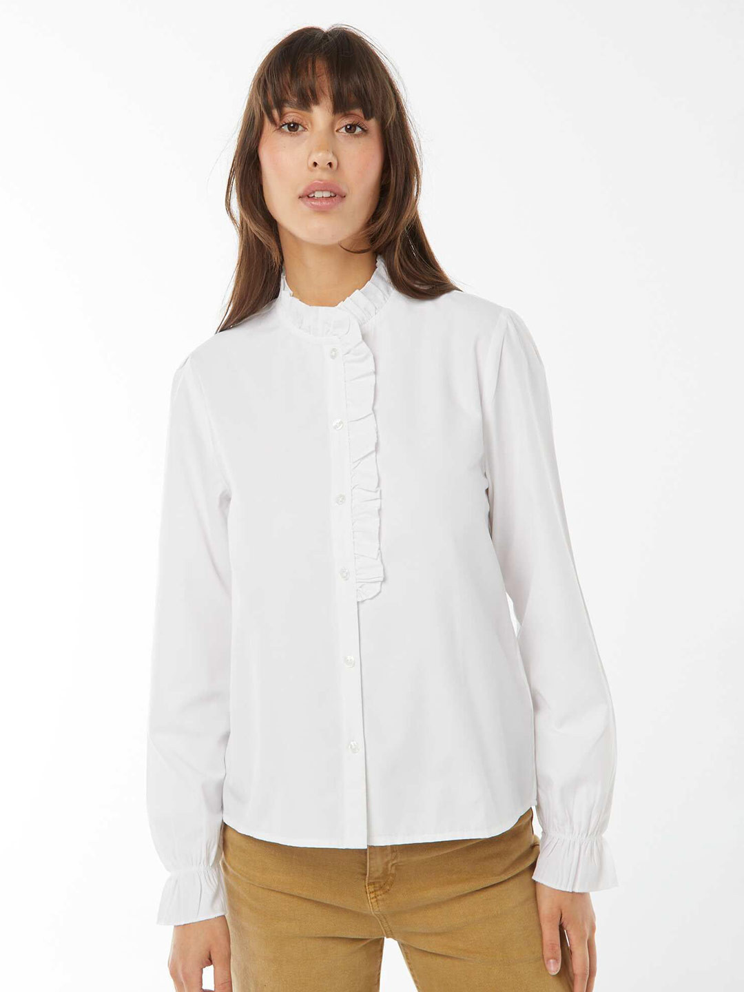 KIABI Comfort Mandarin Collar Ruffed Casual Shirt