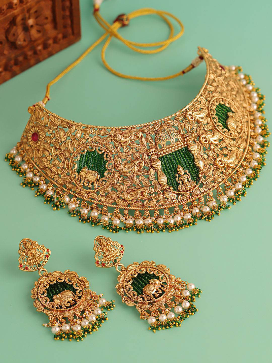 Voylla Gold-Plated Kundan-Studded Opulence Rajalakshmi Temple Jewellery Set
