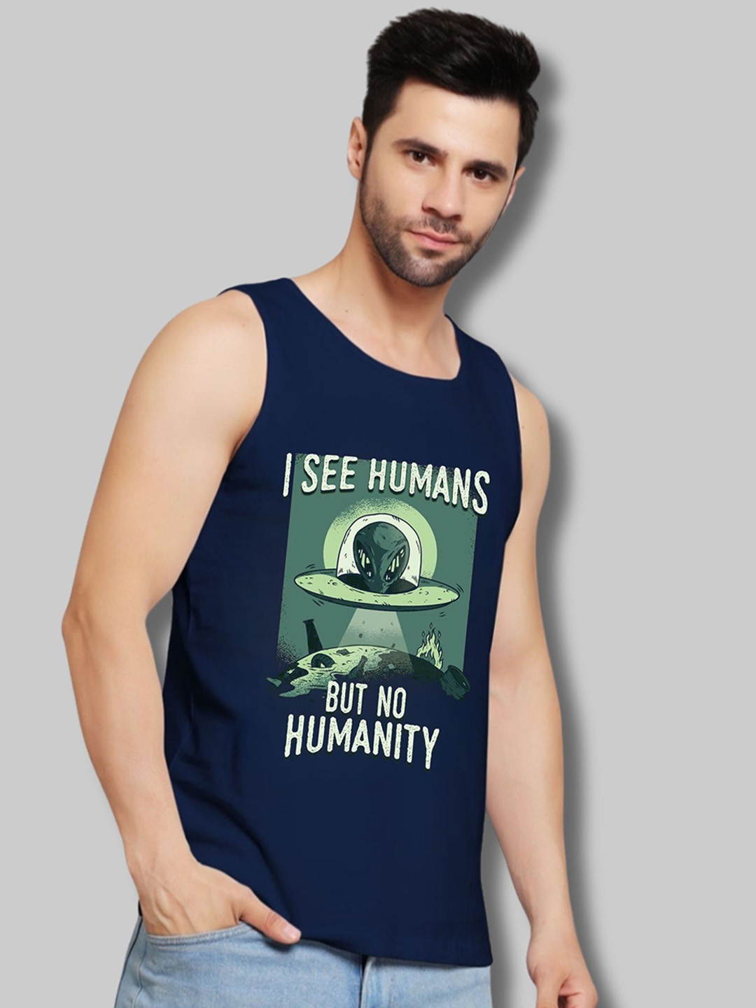 UpClothing Printed Cotton Tank Vest UC-PV-NV|NOUMANITY-S