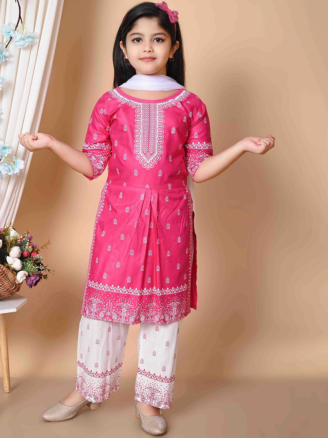 BARKAT DESIGNING PLANET Girls Ethnic Motifs Printed Kurta with Palazzos & With Dupatta