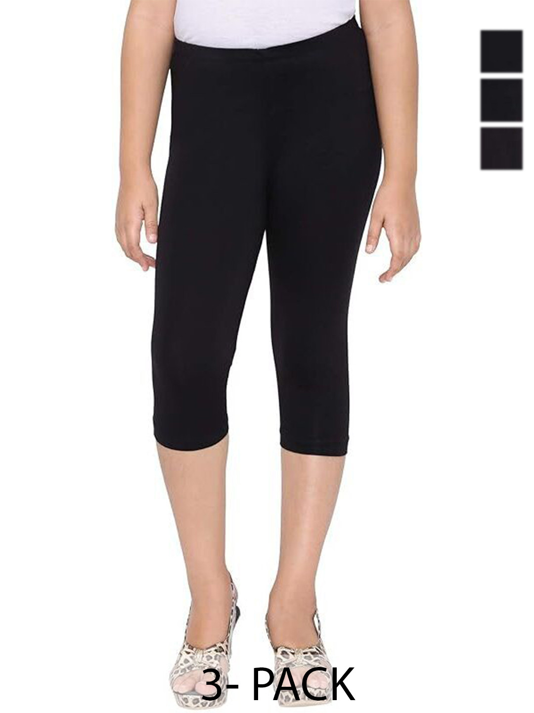 FRENCH KLEIDER Girl's Pack Of 3 Slim Fit Mid-Rise Cotton Capris