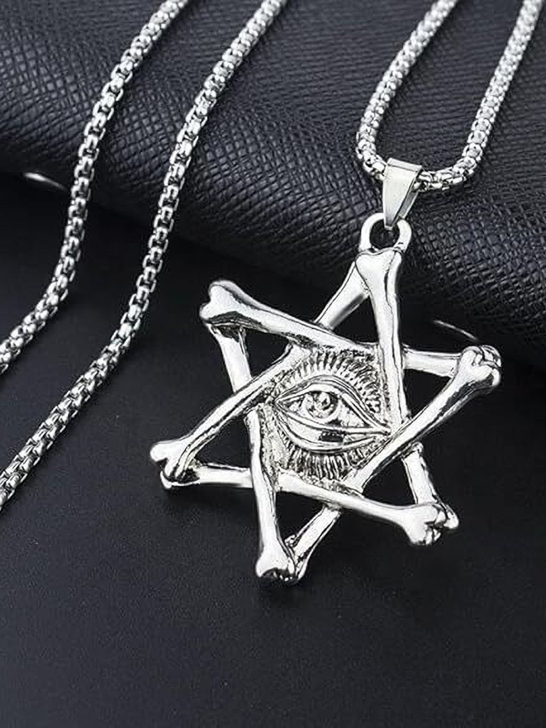 Heer Collection  Stainless Steel Hexagram Eye Shaped Pendant With Chain