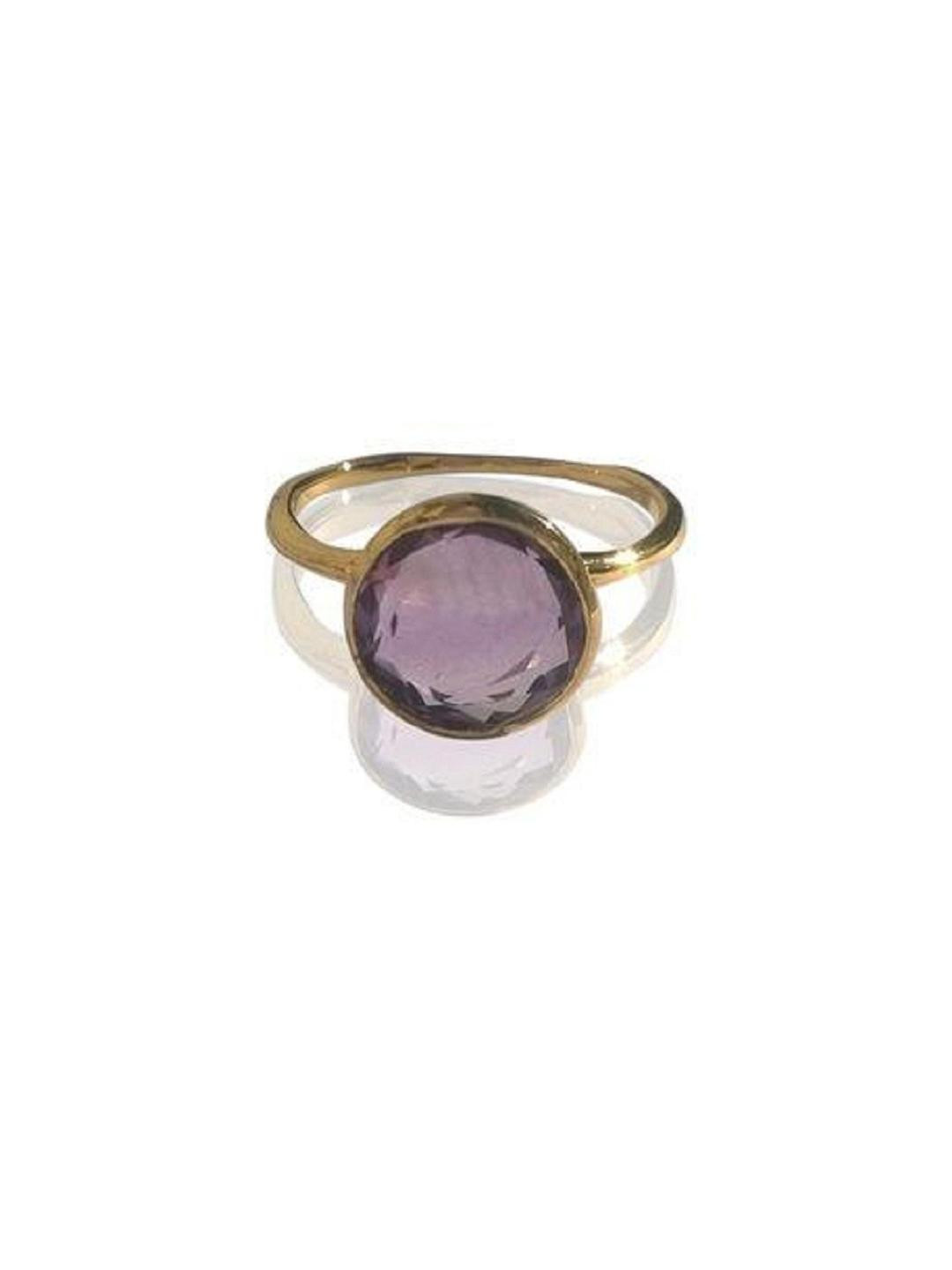 GenZcomplex Unisex Gold-Plated Amethyst Stone Studded Finger Ring