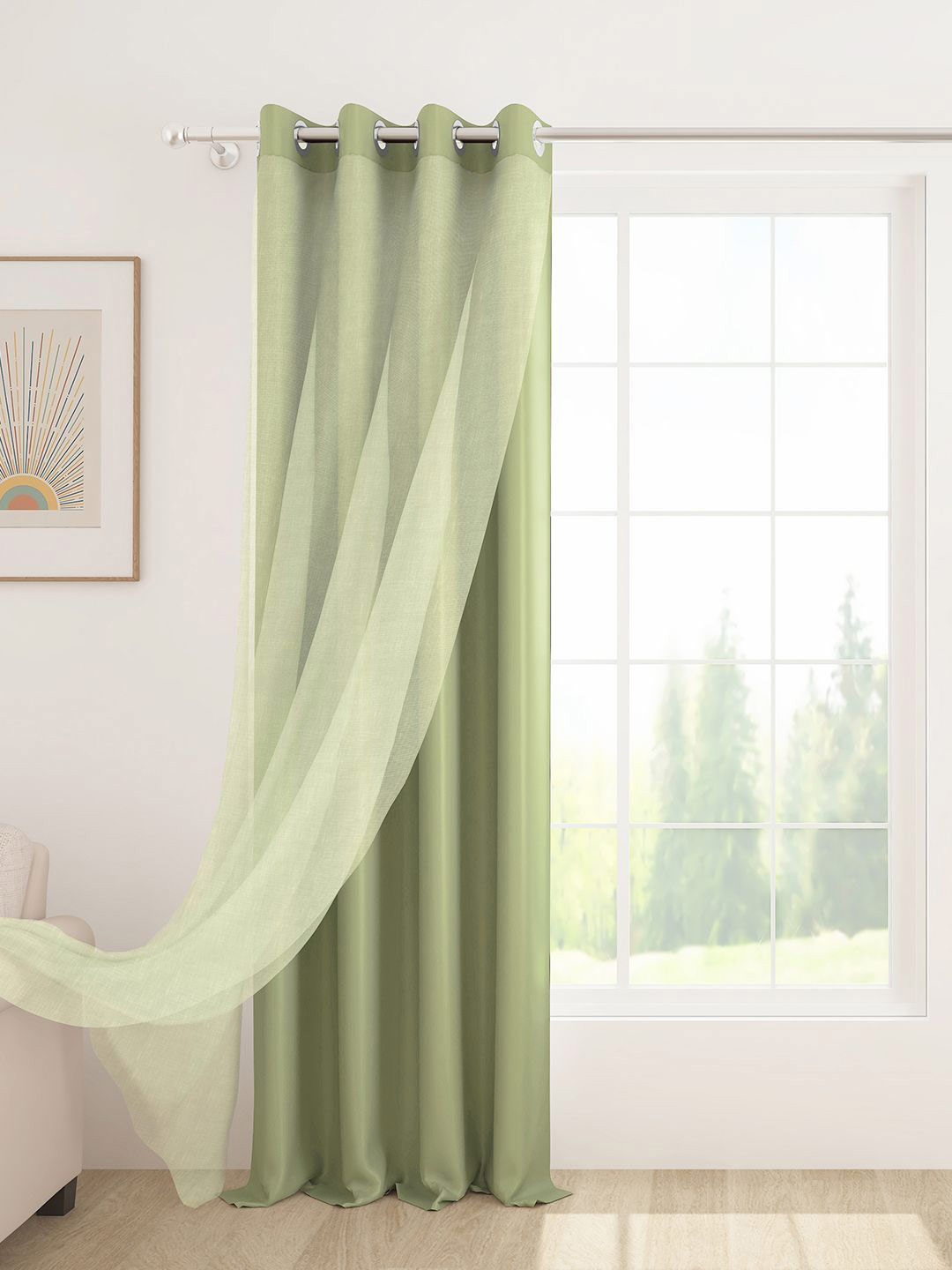 Story@home Green Black Out & Sheer Long Door Curtain