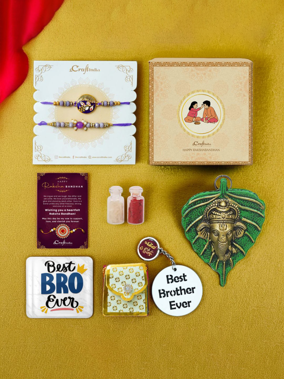 eCraftIndia 2Pc Rakhis Ganesha Hanging Card Magnet Key Chain & Roli