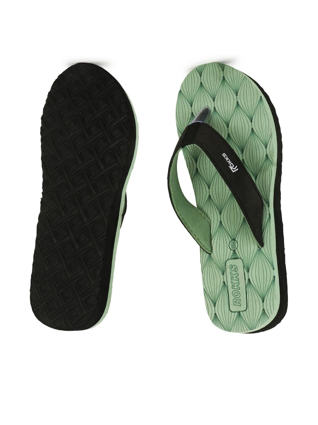 ROKKS Women Green Printed Rubber Thong Flip-Flops