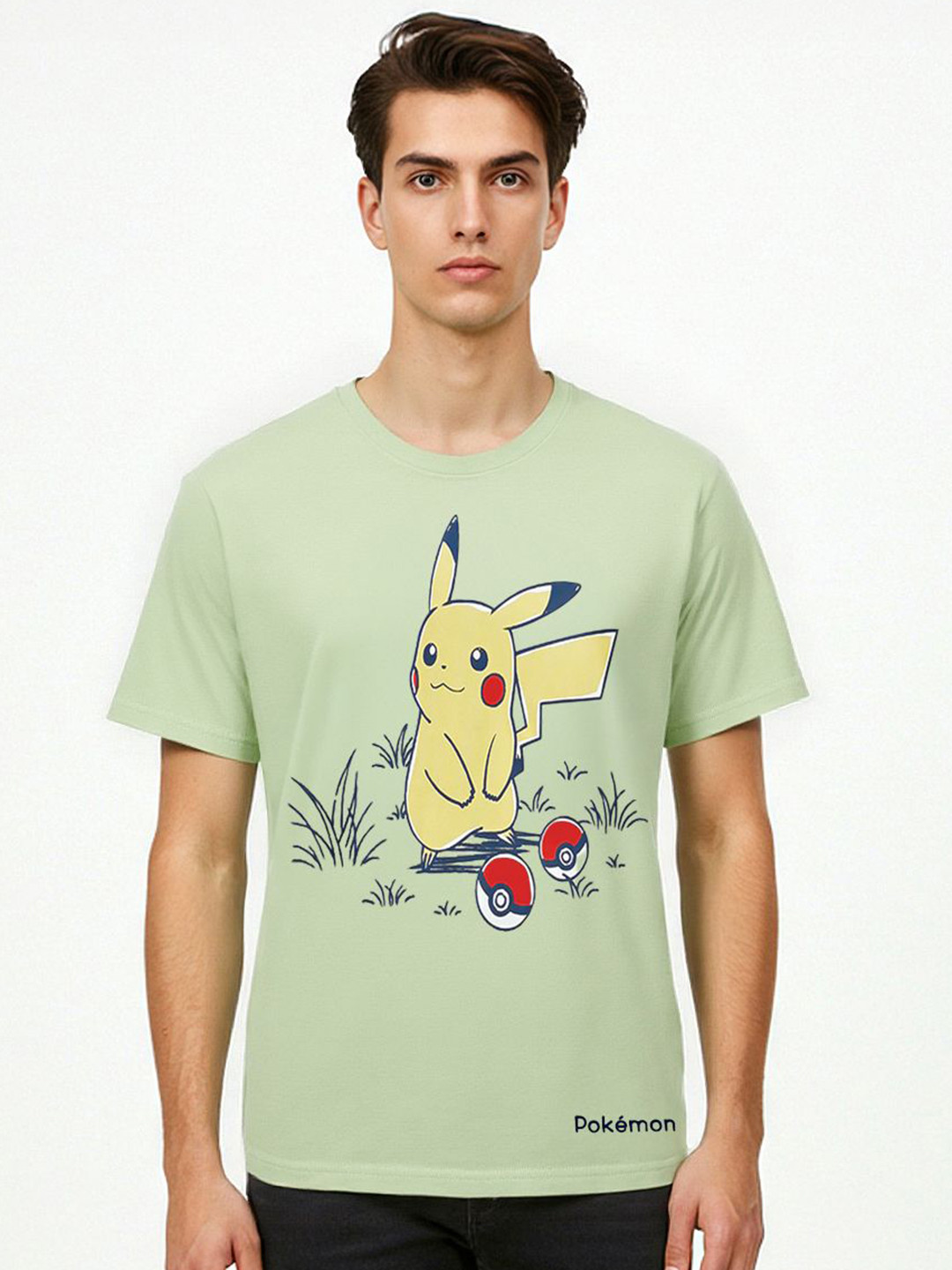 Celio Graphic Printed Pokemon Round Neck Cotton T-shirt