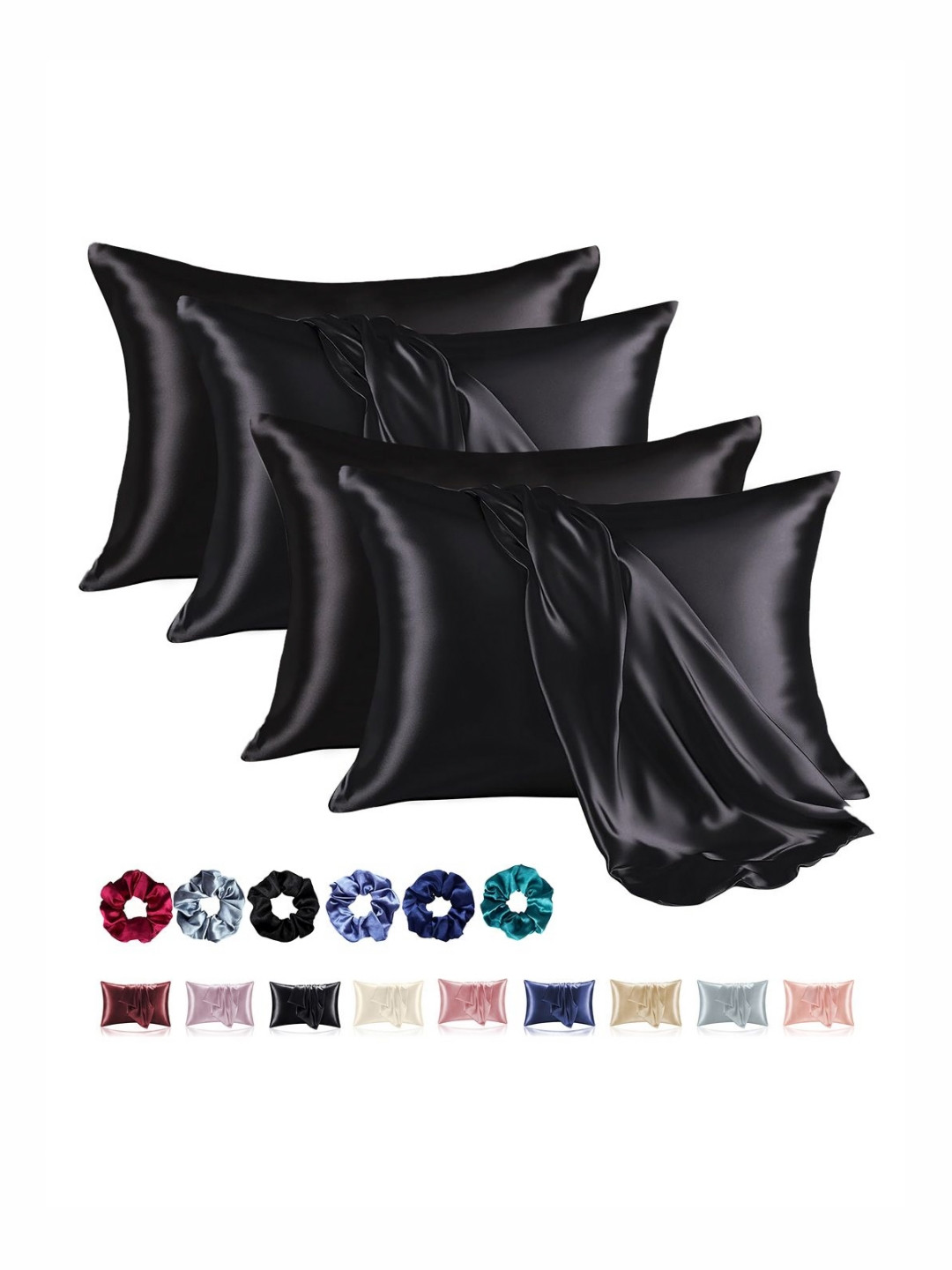 RUBOXA Set Of 4 Satin Pillow Covers With Scrunchies