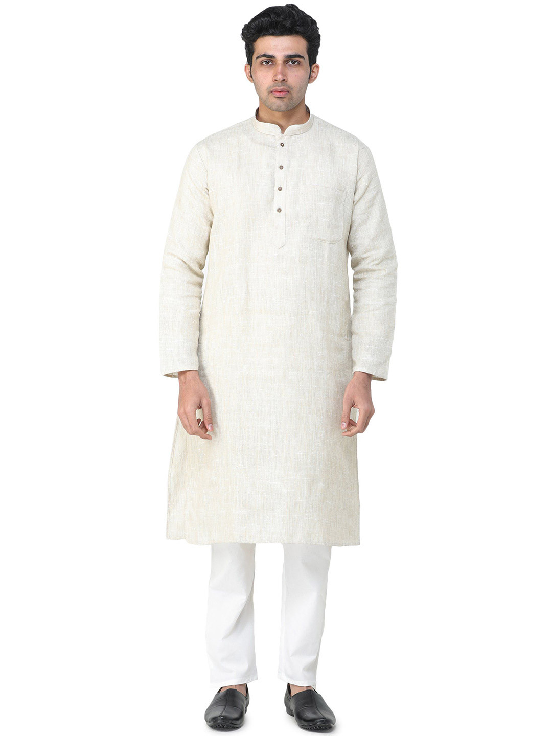 Exotic India Men Summer-Sand Pure Handspun Charkha Cotton Kurta Pajama