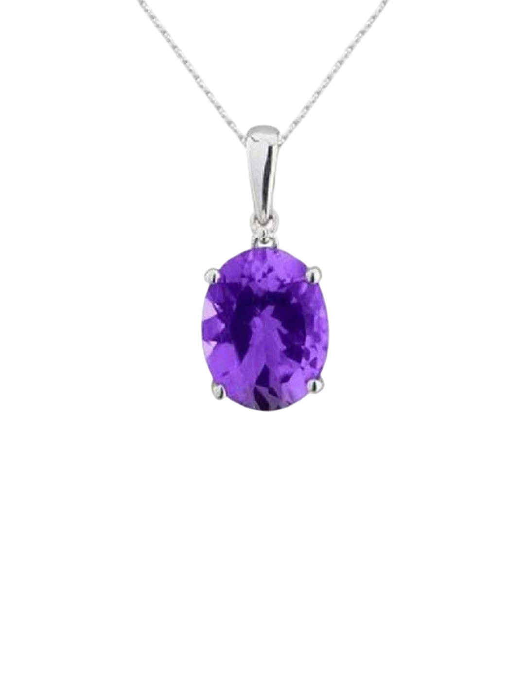 GenZcomplex Unisex Silver-Plated Amethyst Stone Studded Oval Shaped Pendant