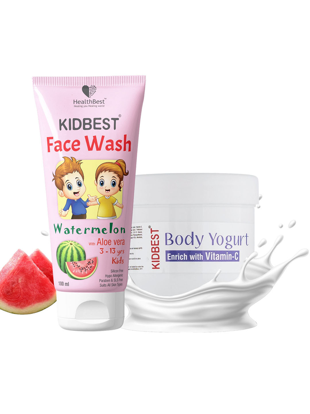 HealthBest Set Of 2 Kidbest Face Wash -100 ml & Kidbest Body Yogurt SPF 15 - 200 g