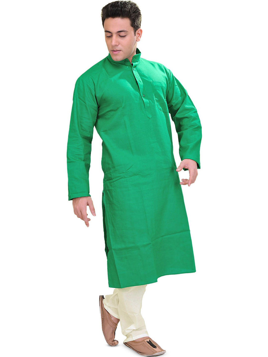 Exotic India Men Band Collar Straight Kurta with Pyjamas