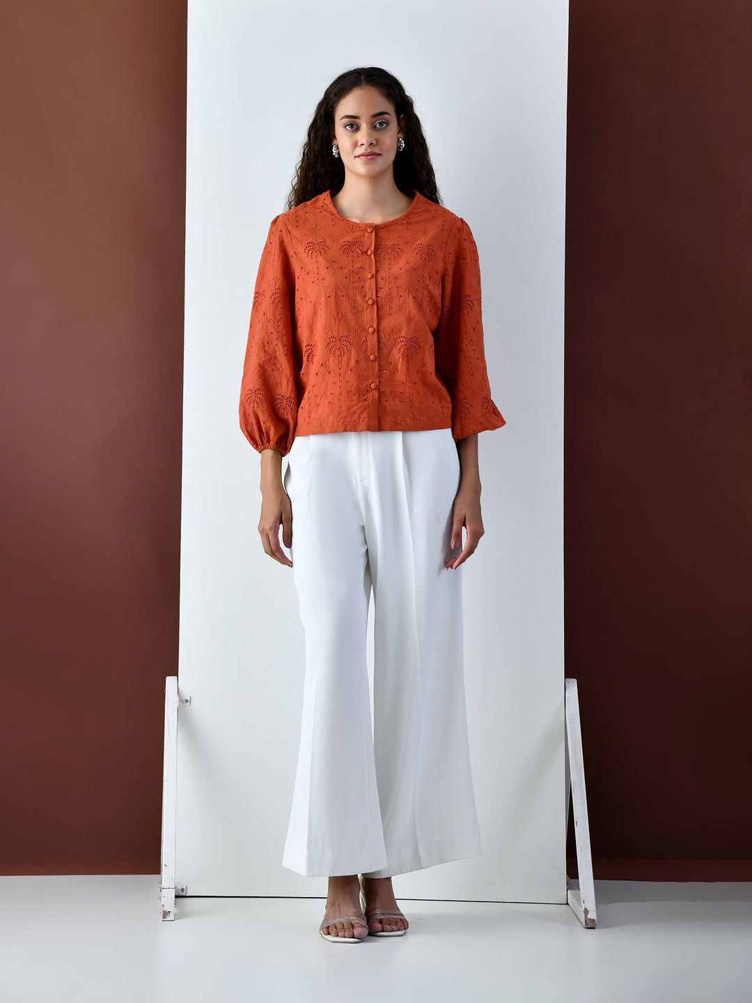 KELIN Women Self Design Puff Sleeves Regular Top