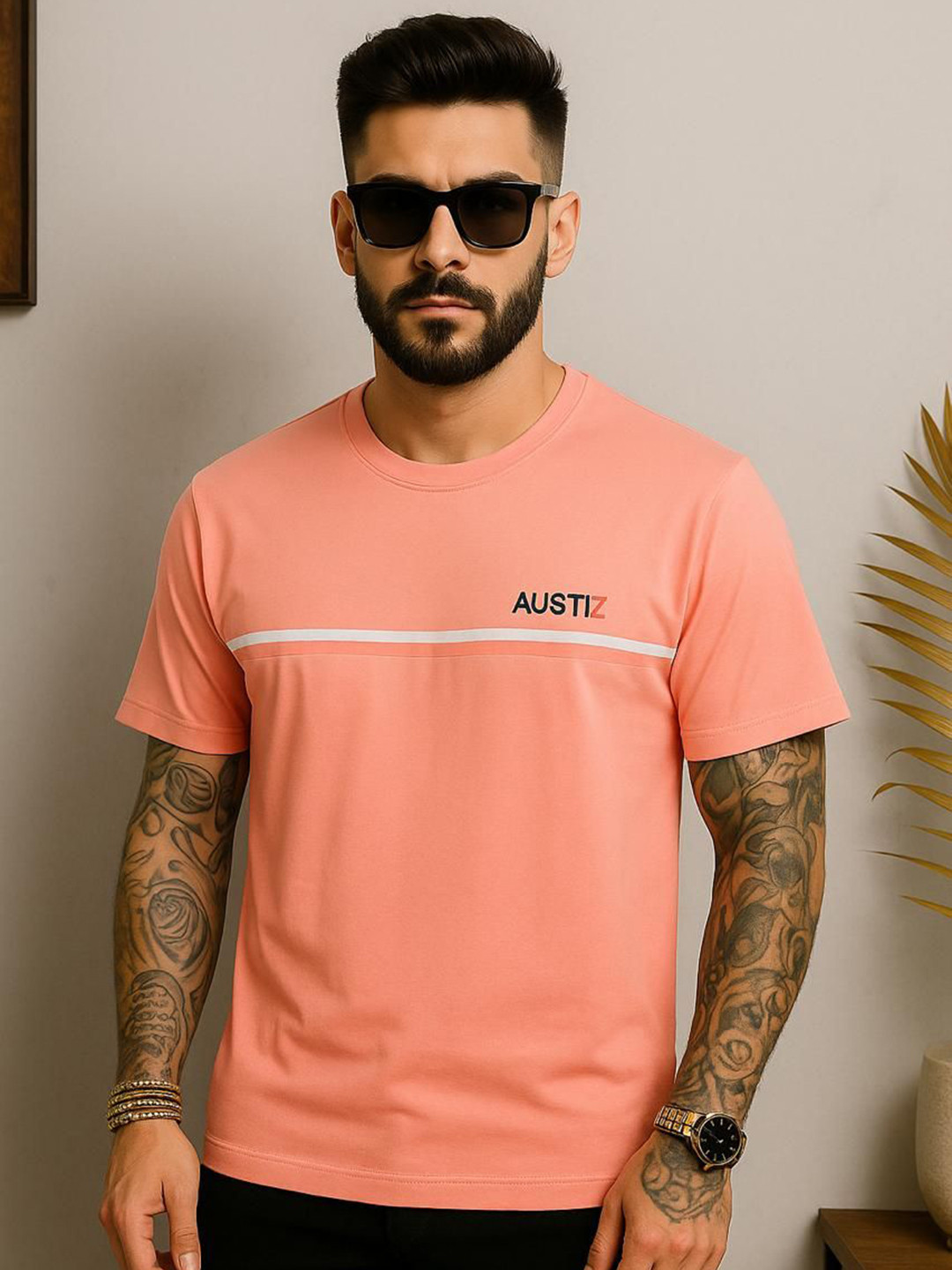 Austin wood Typography Printed Round Neck T-shirt