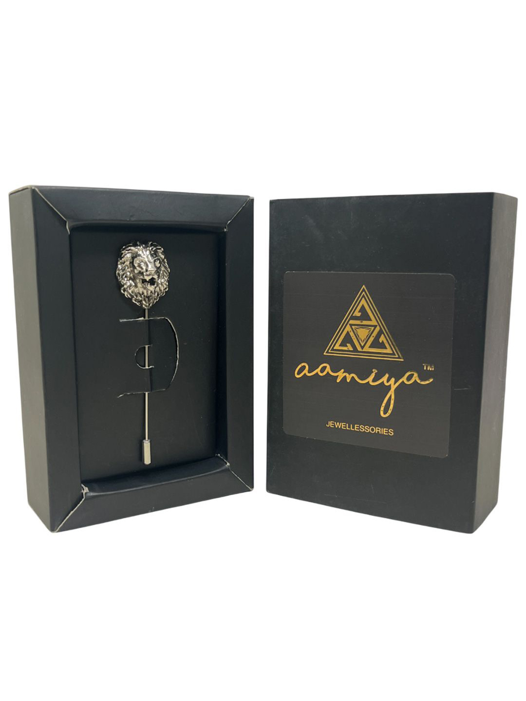 AAMIYA CREATIONS Silver Plated Roaring Lion Design Lapel Pin Brooch