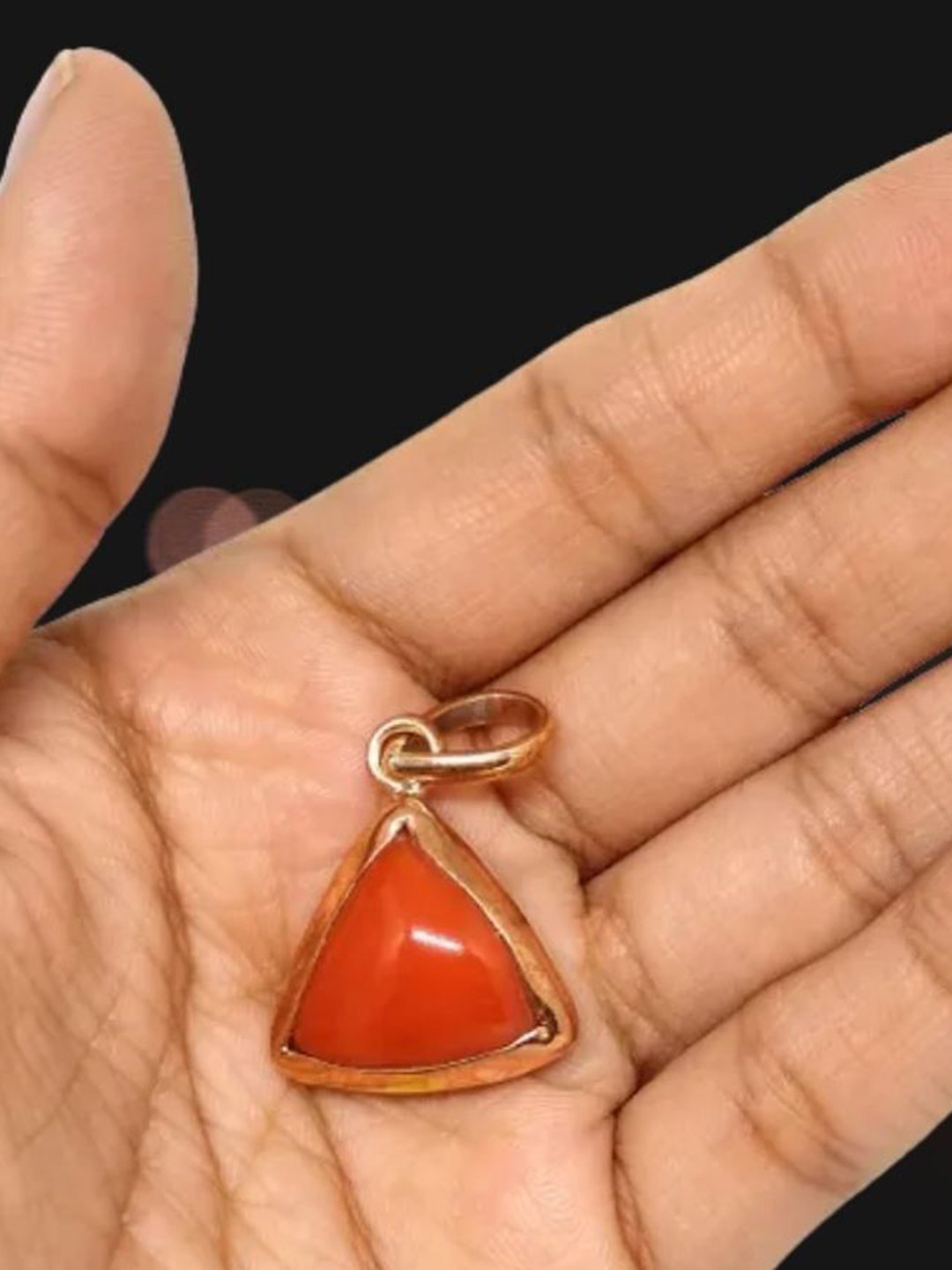 GenZcomplex Red Gold-Plated Triangular Coral Gemstone Pendant