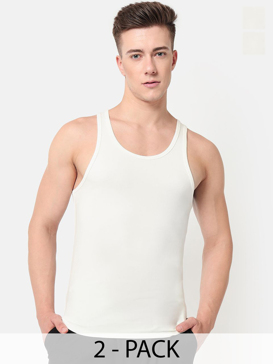 OLWEN Pack Of 2 Cotton Round Neck Innerwear Vests 1987-Vest-PO2-FROST-S