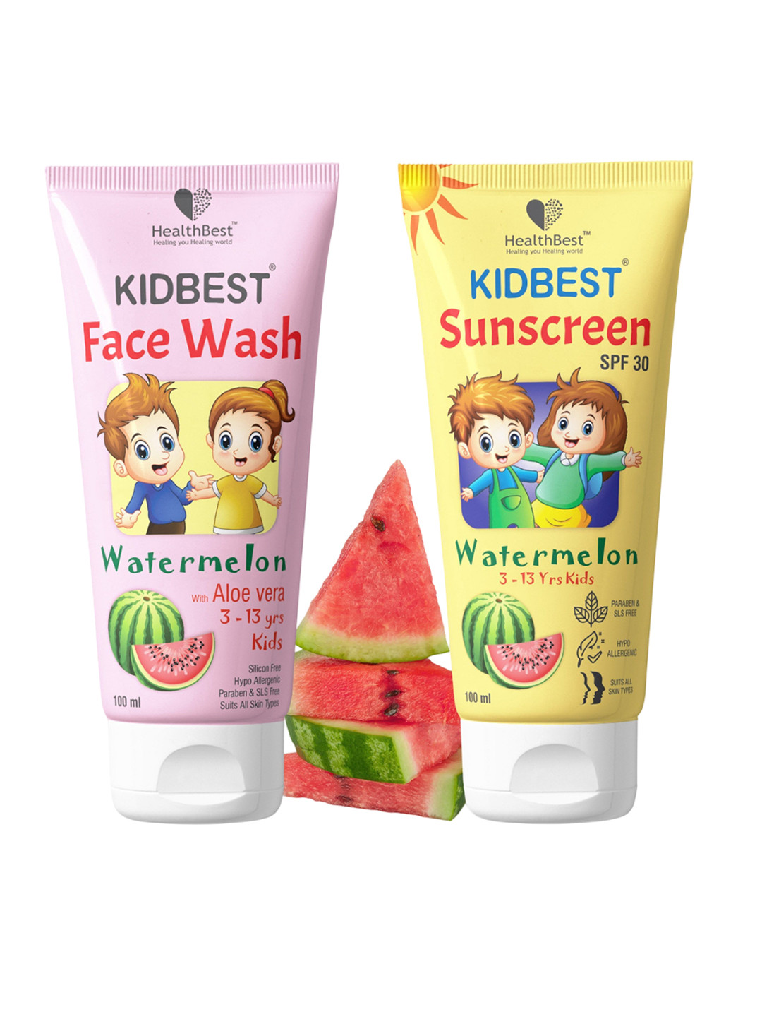 HealthBest Set Of 2 Kidbest Sunscreen SPF 30 With Face Wash - 100 ml Each