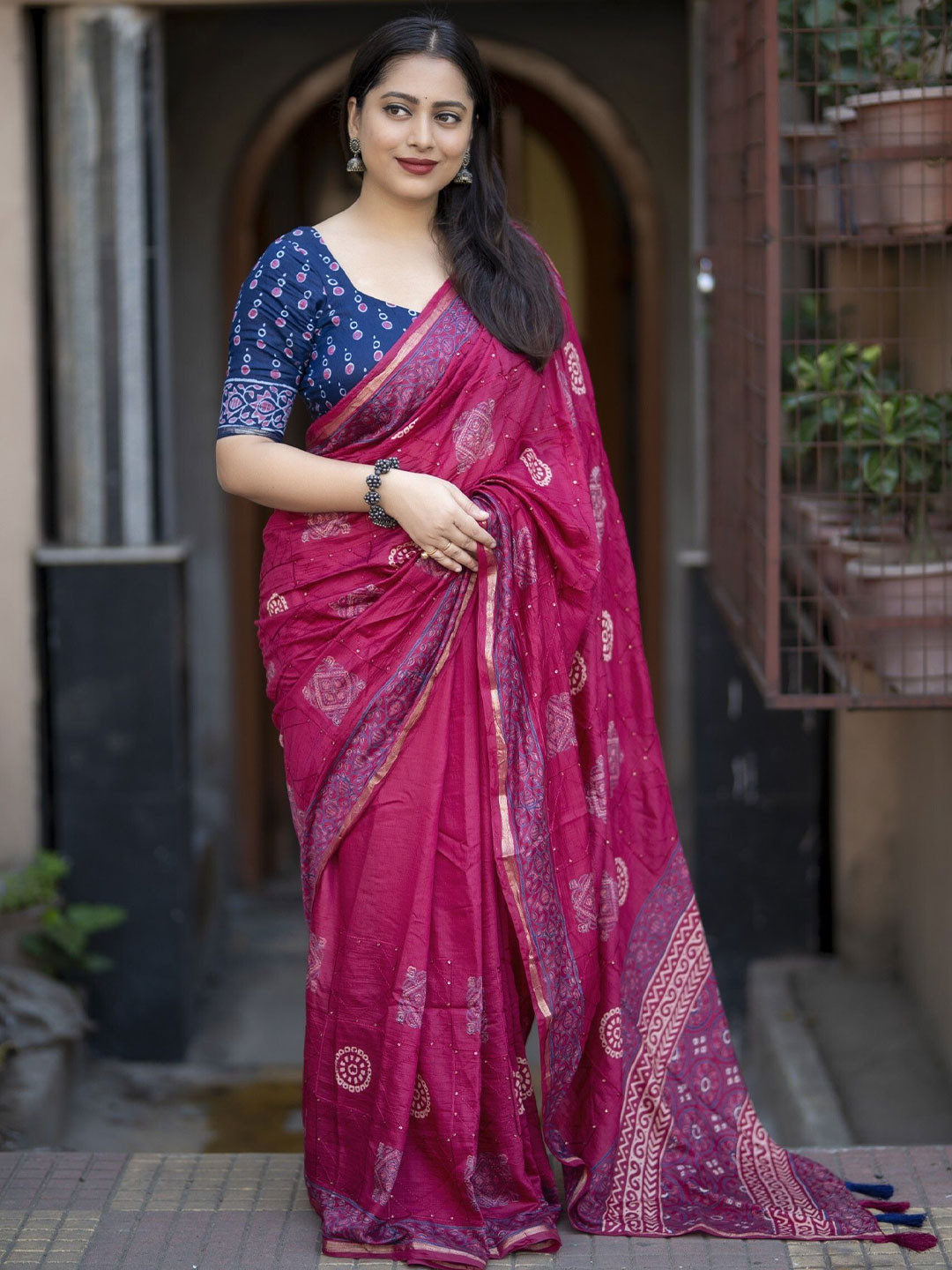 Pandadi Saree Ajrak Block Chanderi Sarees
