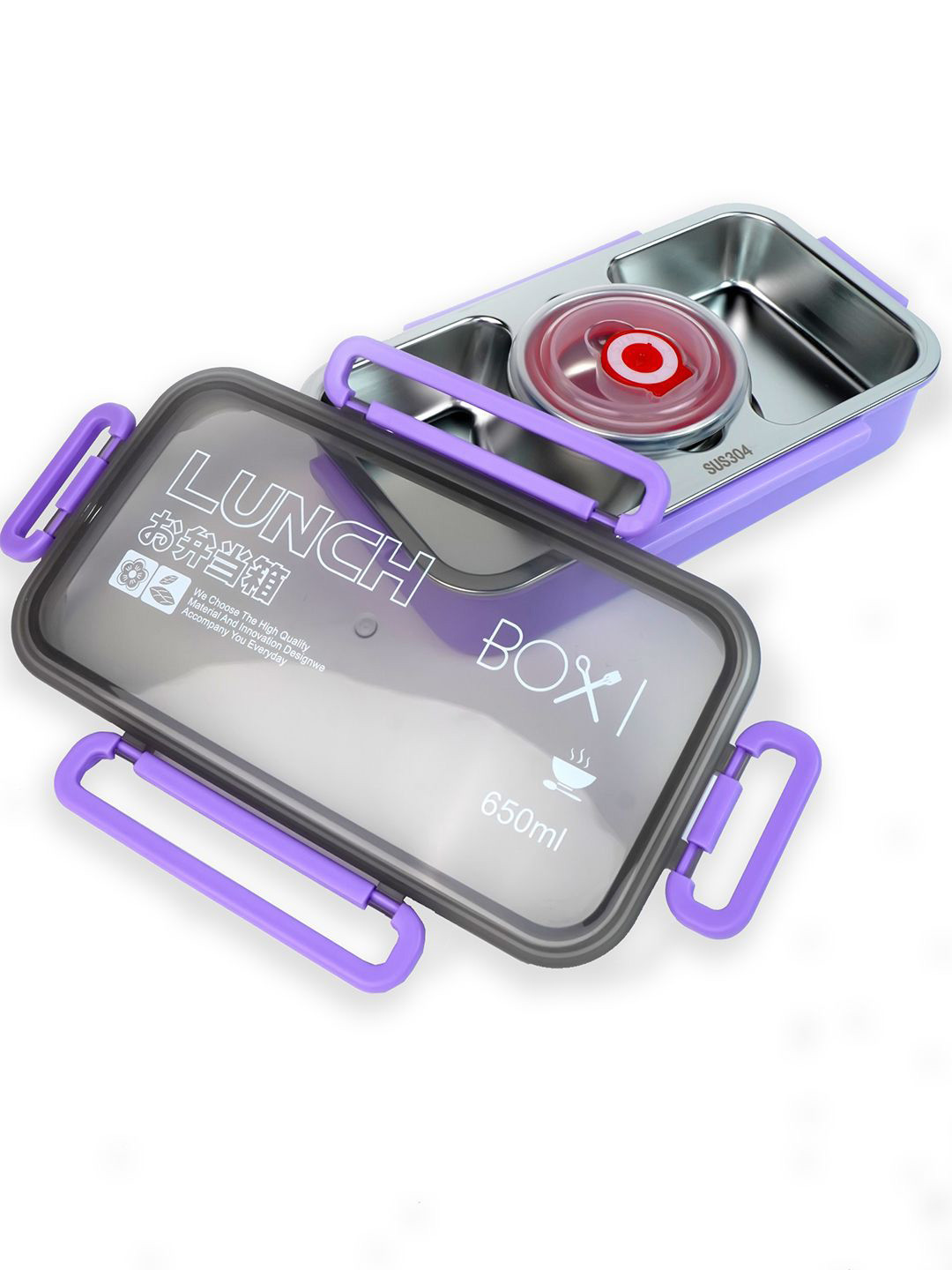 Little Surprise Box LLP Kids Purple & Grey Centre Dip Stainless Steel Lunch Box