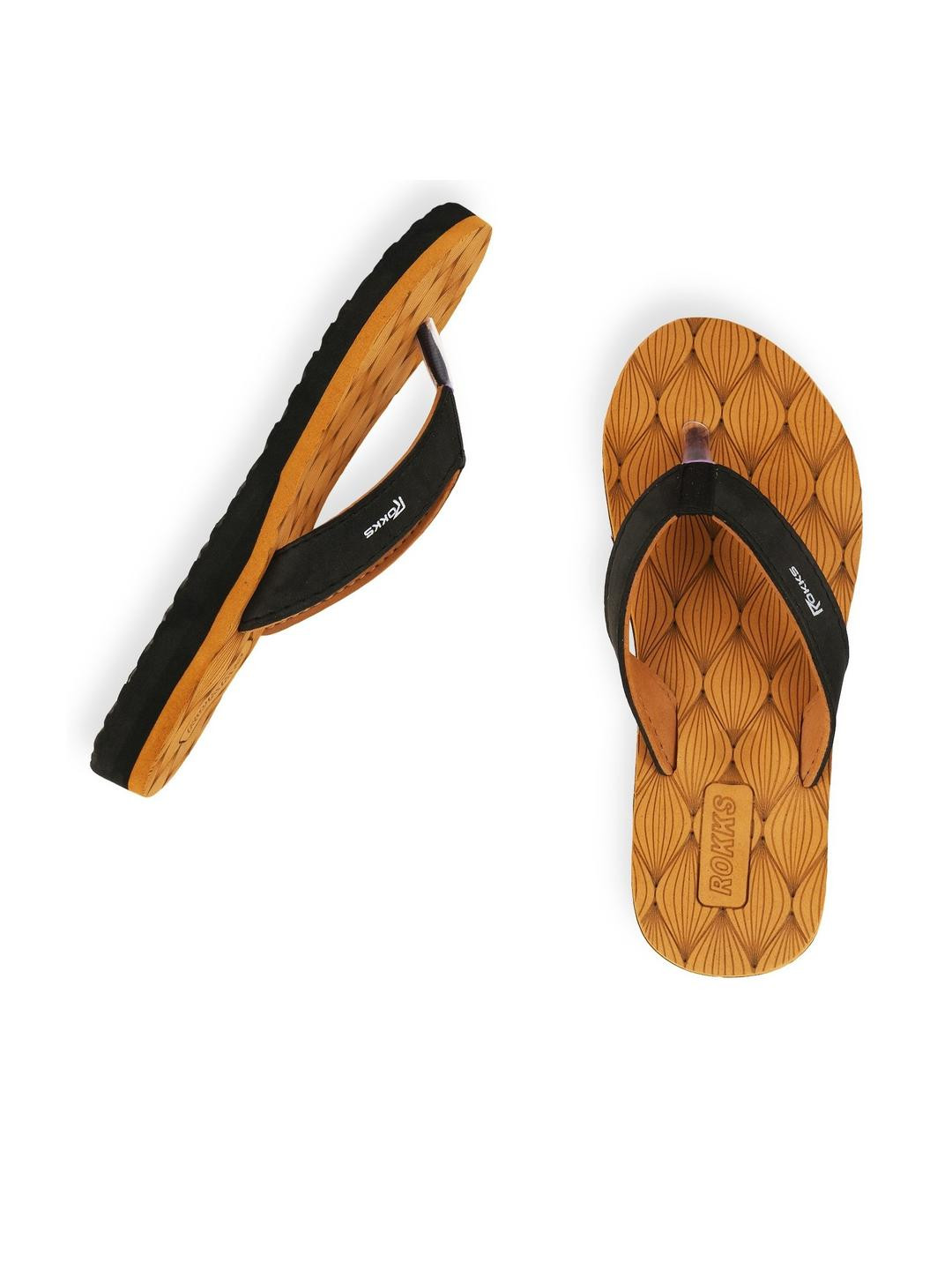 ROKKS Women Tan Printed Rubber Thong Flip-Flops