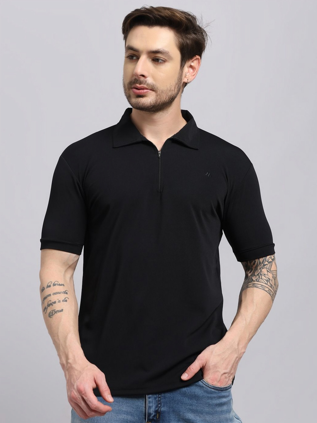 Black Polo Collar Cotton Regular Fit T-shirt