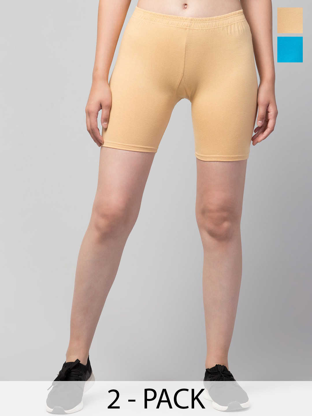 Attire Zone Pack of 2 Women Skinny Fit Low-Rise Running Sports Shorts