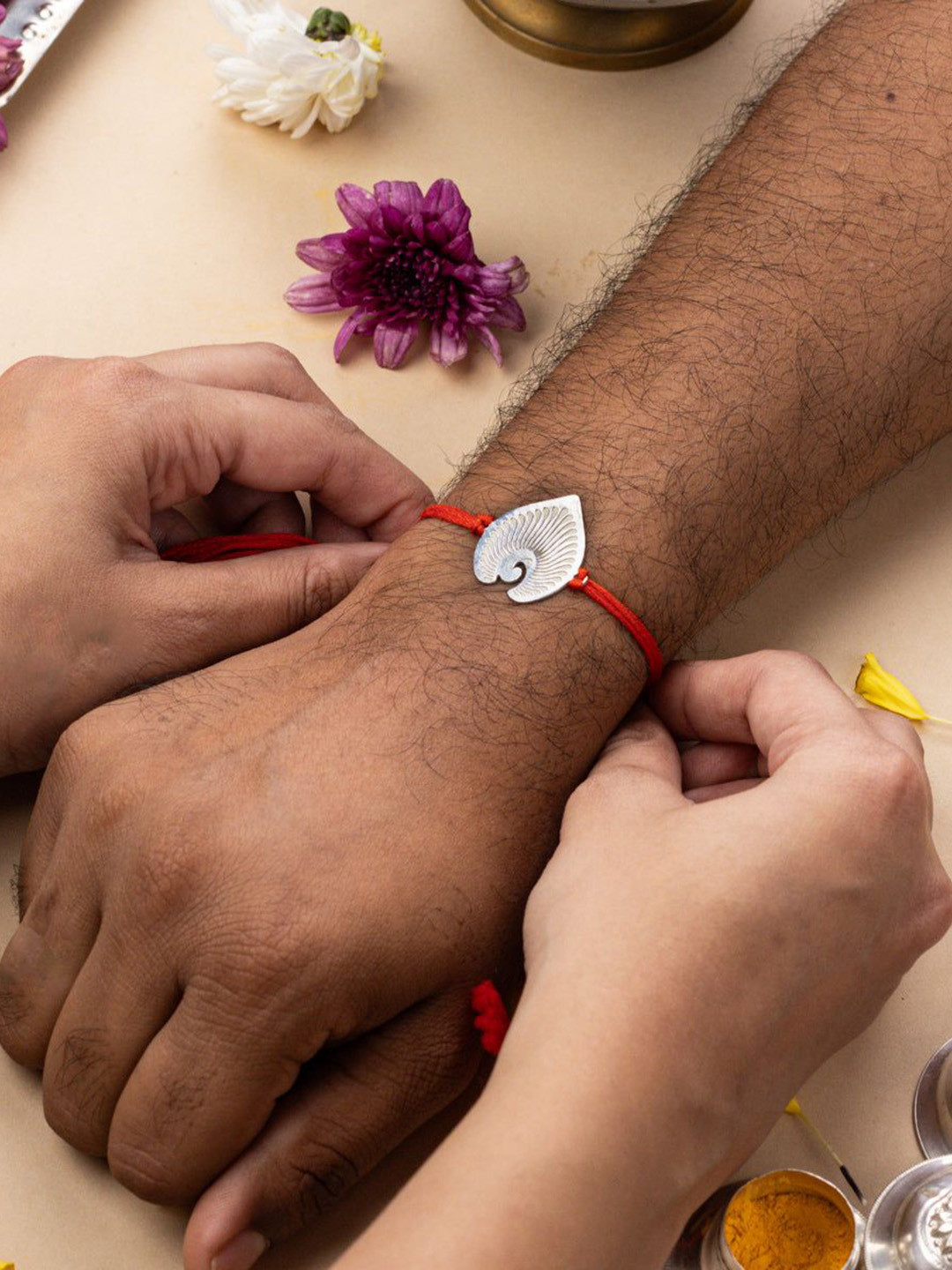 House of Aadyaa 92.5 Sterling Silver Laser Cut Mayur Thread Rakhi