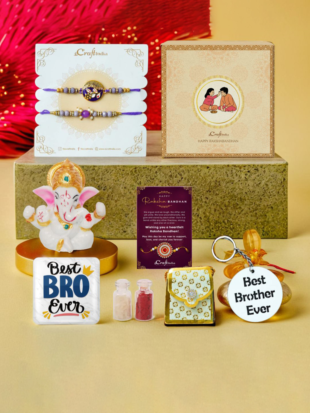 eCraftIndia 2Pc Rakhis Idol Magnet Card & Roli Gift Set