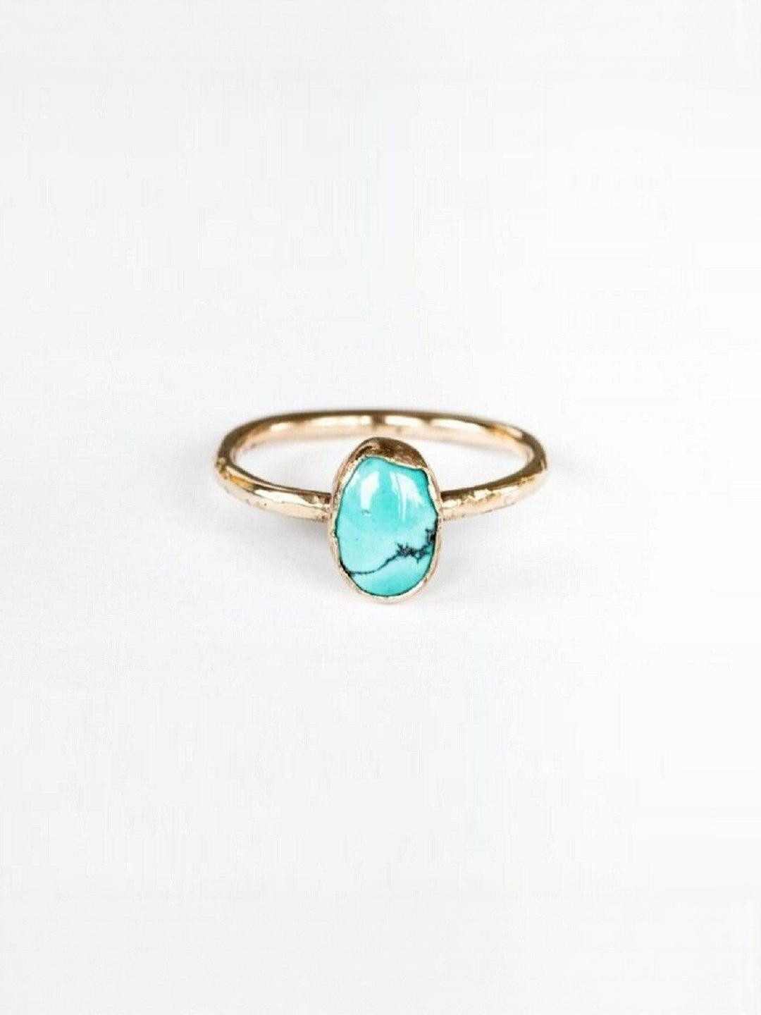 GenZcomplex Unisex Gold-Plated Firoza Gemstone Studded Adjustable Finger Ring