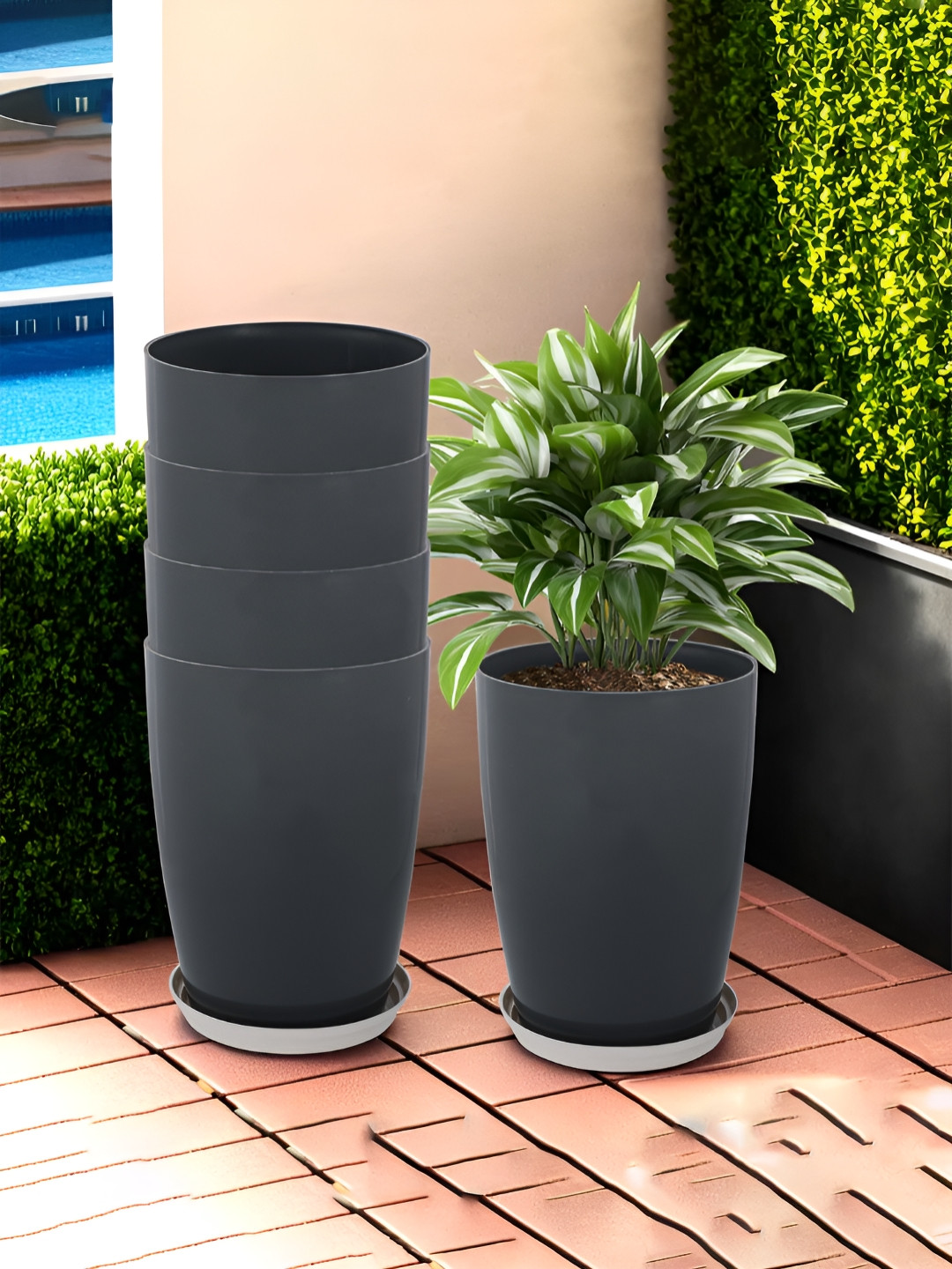 RUBOXA Plain Tower 5-Pcs Grey UV-ProtectedPlanters