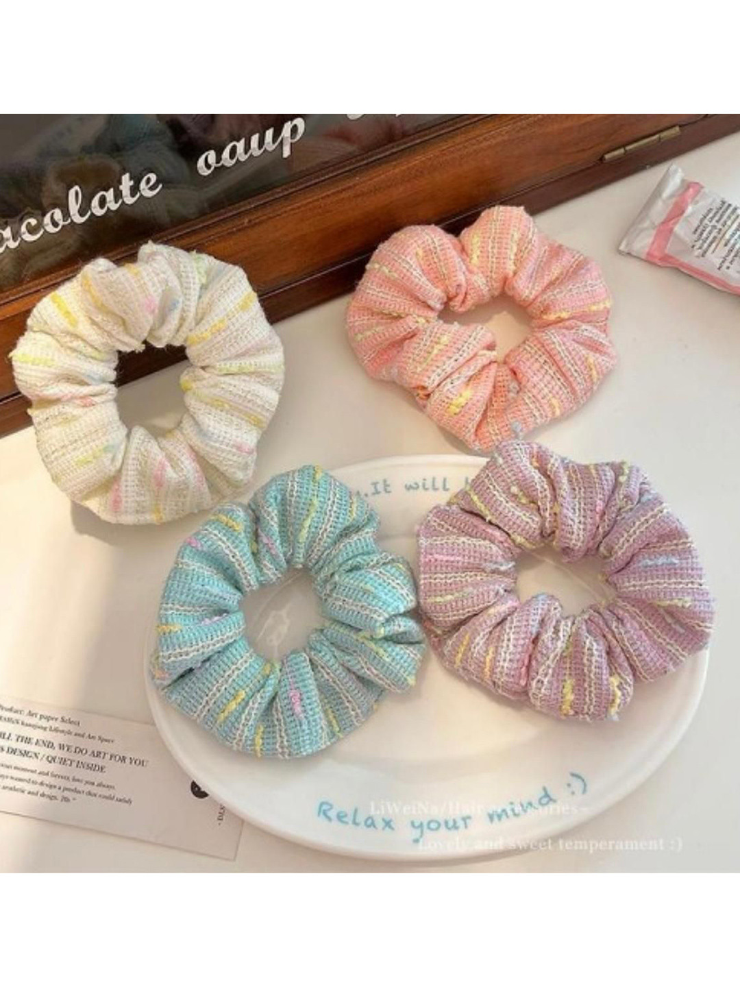 Radhya Accessories Pack of 4 Rainbow Cotton Scrunchies