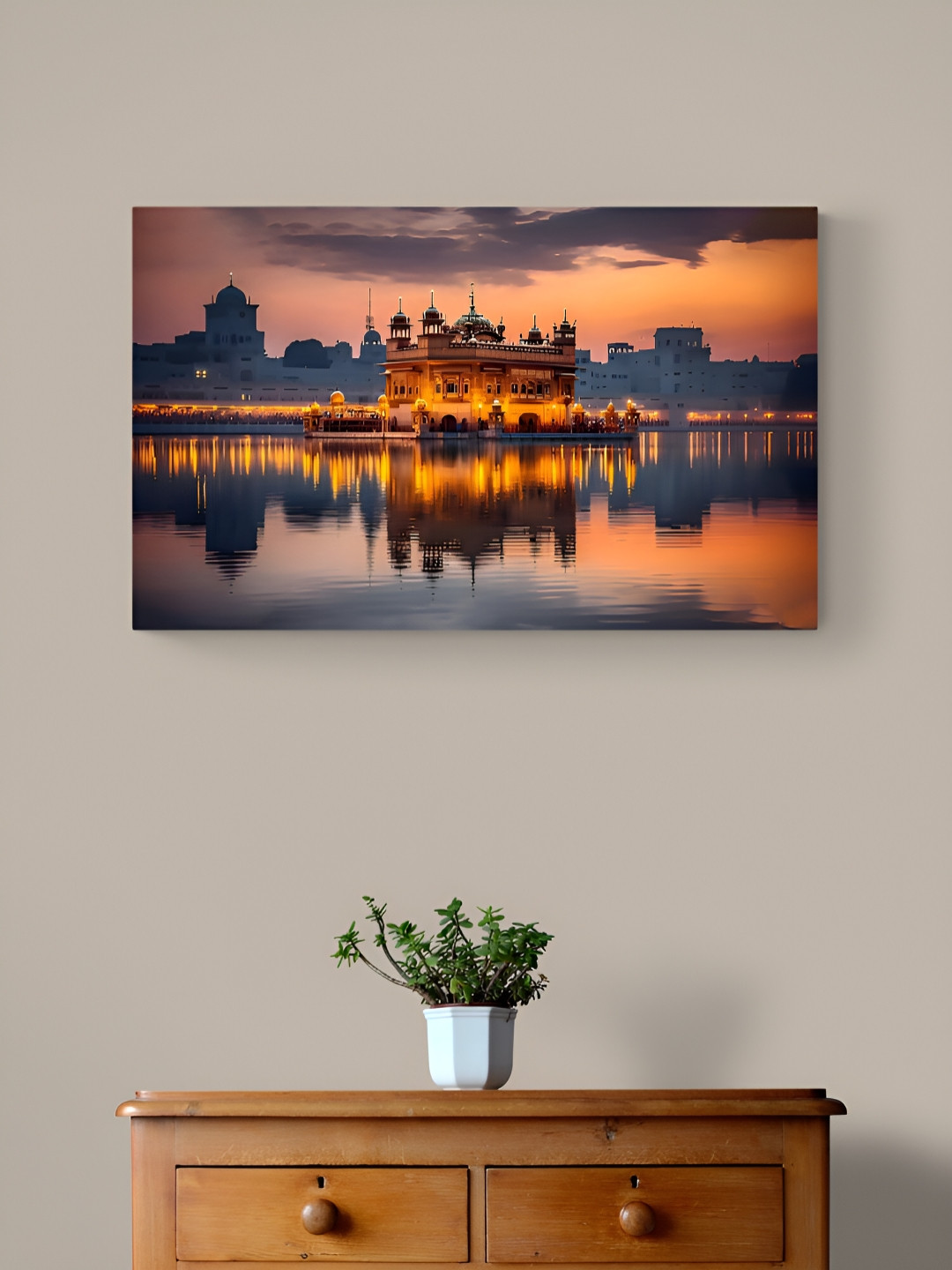 Tushaco Handicrafts Golden Temple Stretched Canvas Wrapped Wall Painiting