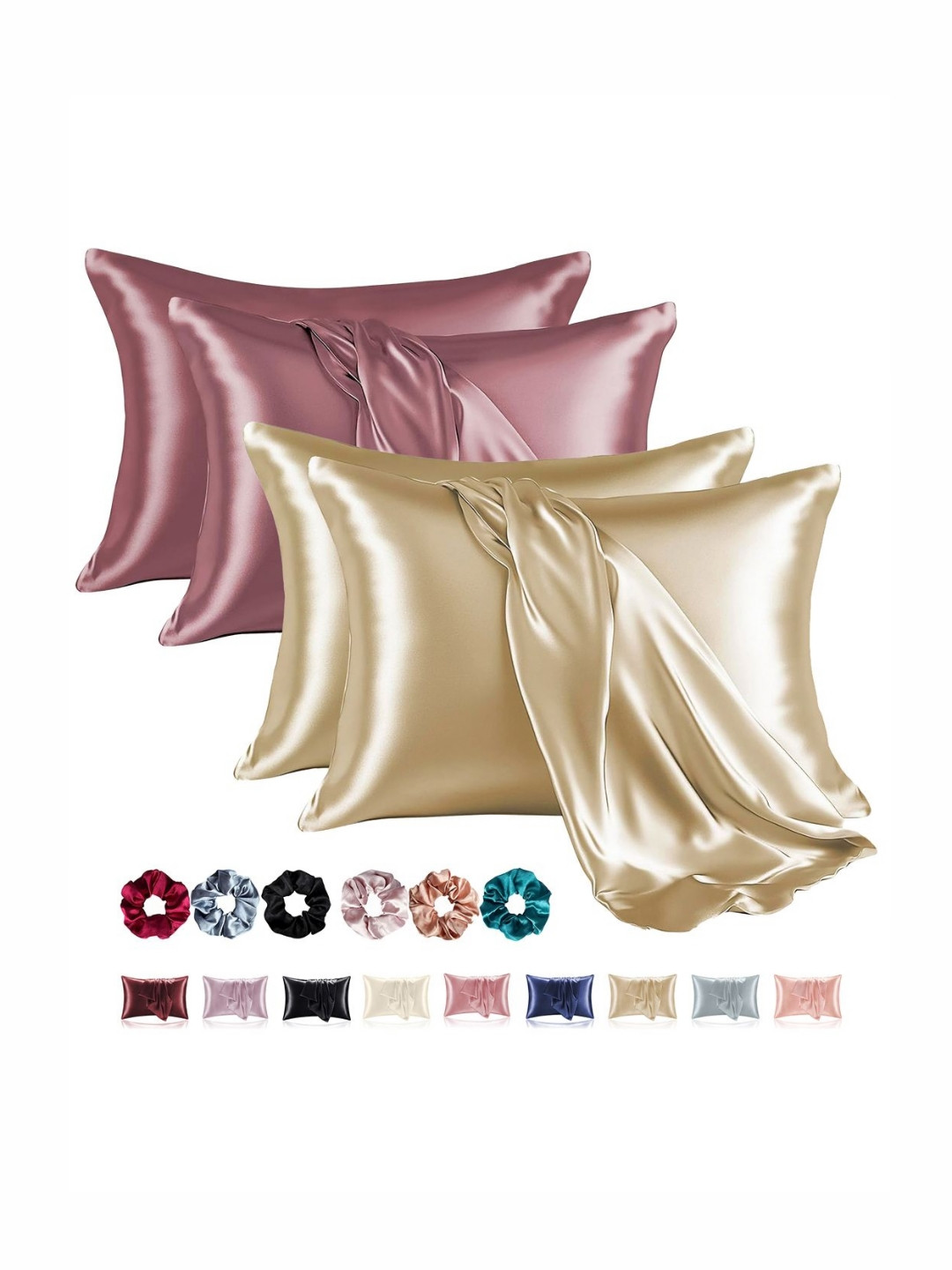 RUBOXA Gold-Toned & Champagne 4 Pieces Solid Satin Rectangle Pillow Covers