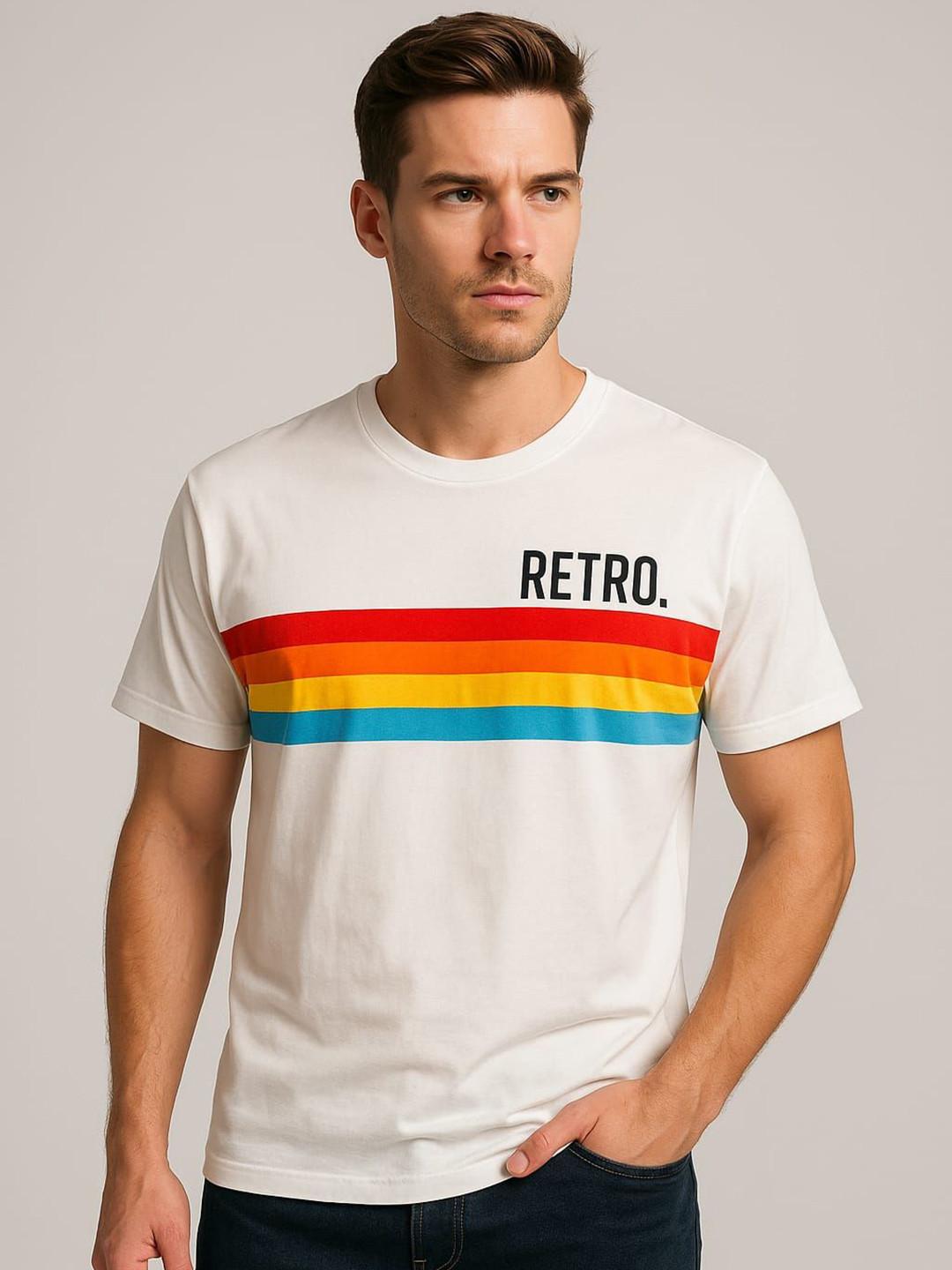 Austin wood Striped Round Neck T-shirt